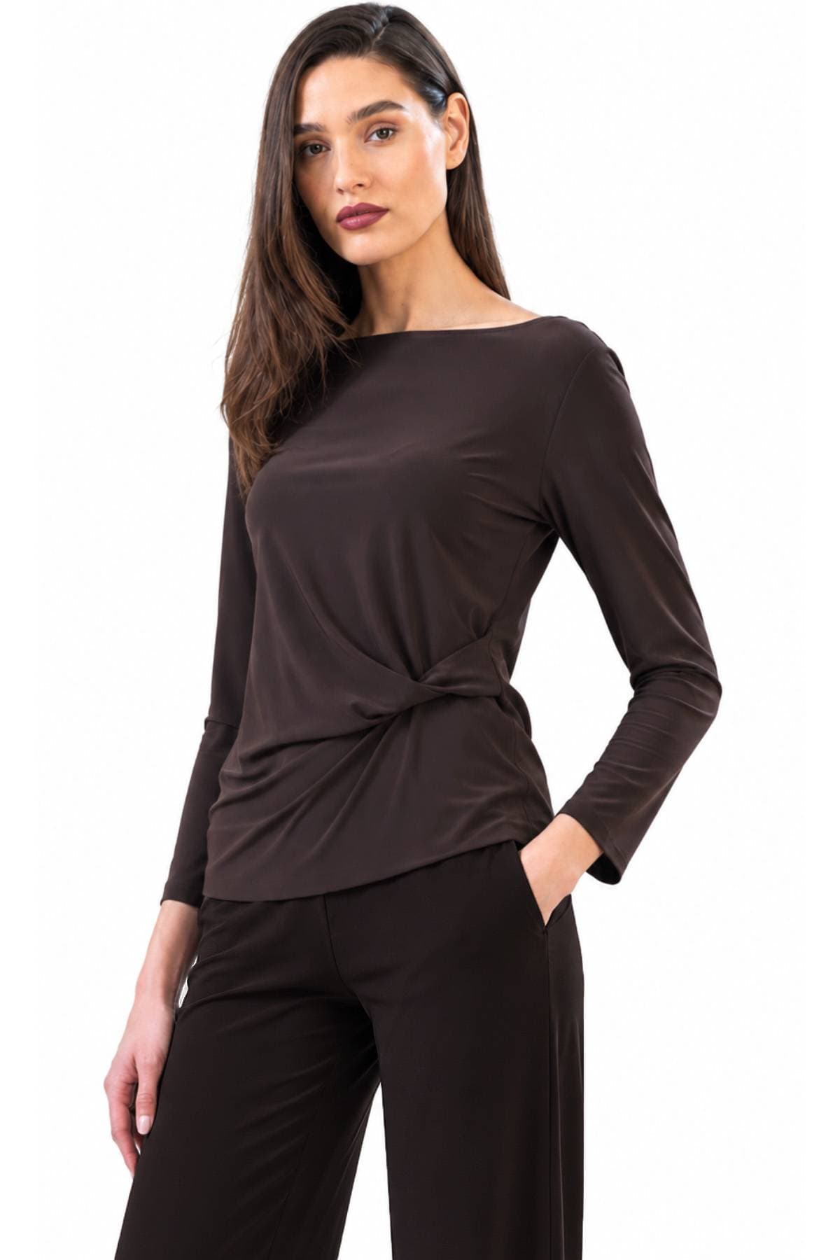 Brown Jersey Knit Side-Twist Top | Women's -  - Alternative view 3