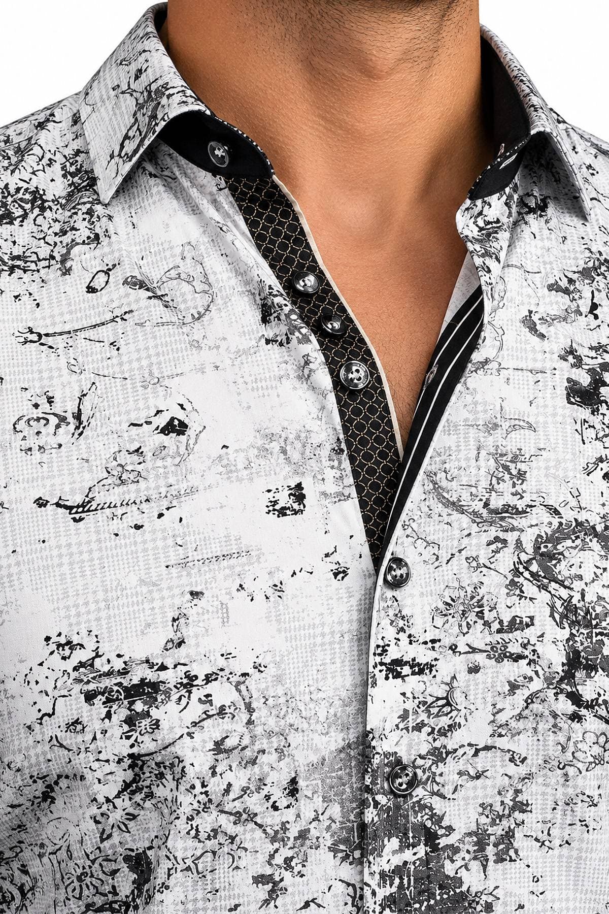 Luxury Black & White Stretch Cotton Shirt | Men's -  - Alternative view 4