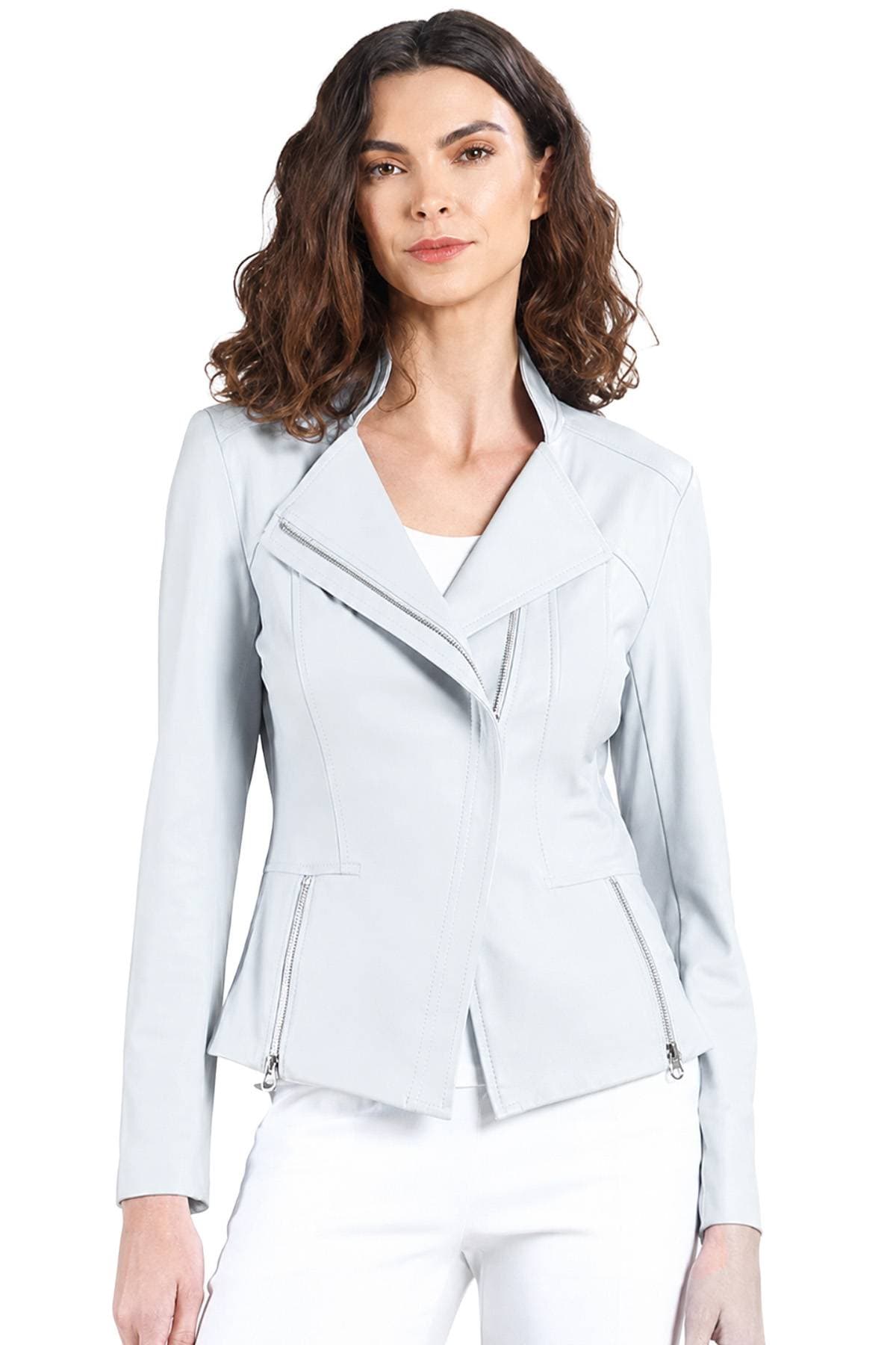 Light Stone Grey Liquid Leather Vegan Jacket | Women's -  - Main product view