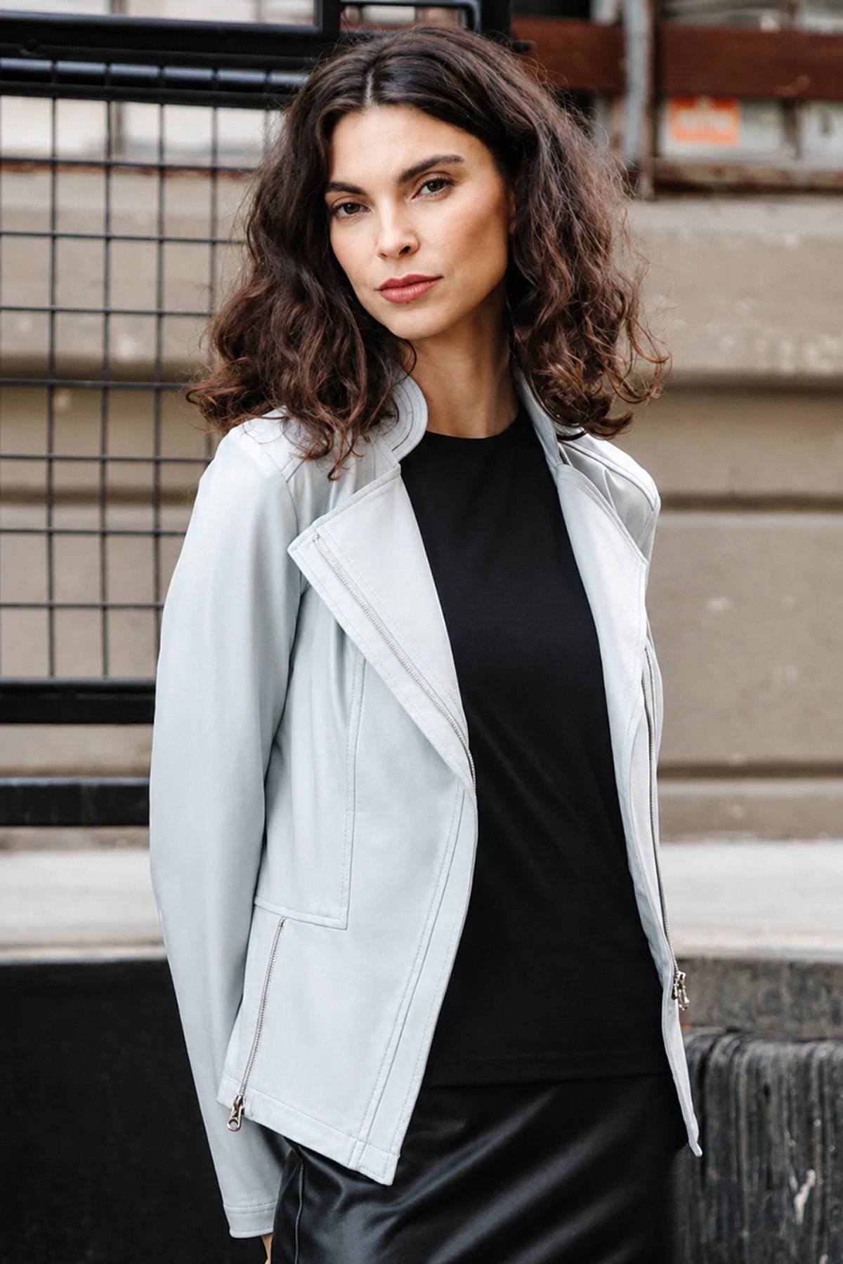 Light Stone Grey Liquid Leather Vegan Jacket | Women's -  - Alternative view 2