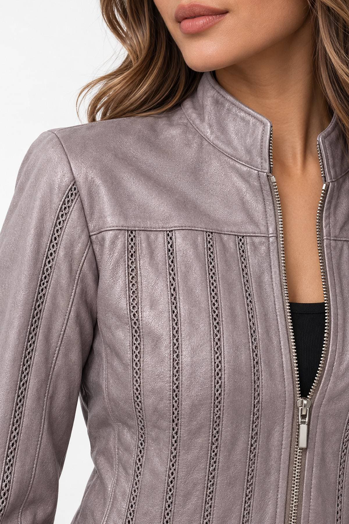 Taupe Vegan Leather Jacket -  - Alternative view 5