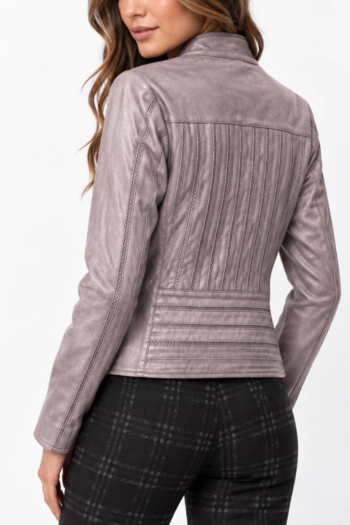 Taupe Vegan Leather Jacket -  - Alternative view 4