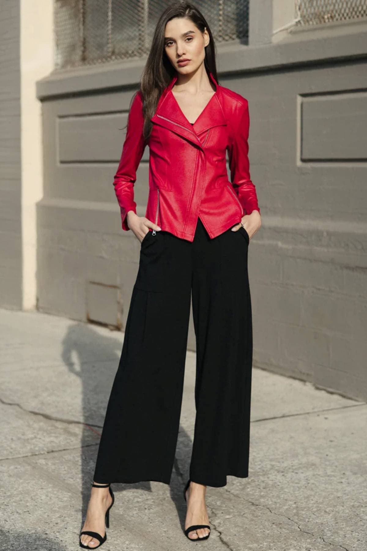 Red Liquid Leather Vegan Moto Jacket | Women's - $275.00 - View 6 of 6