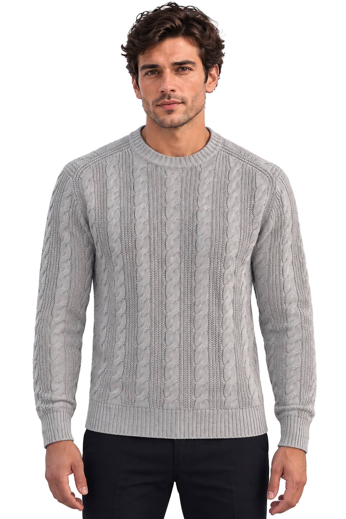 Grey Washed Cable Knit Sweater | Men's - $295.00 - View 1 of 3