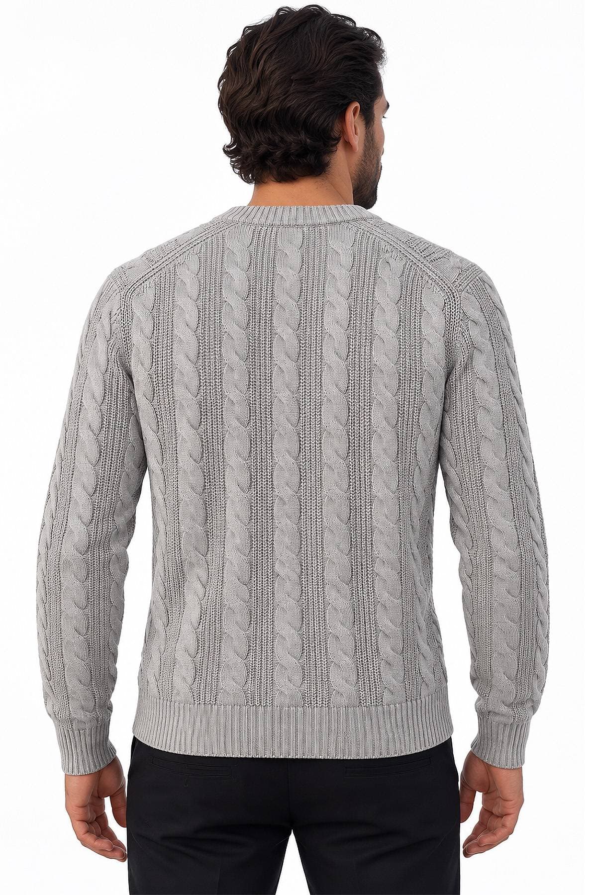 Grey Washed Cable Knit Sweater | Men's - $295.00 - View 2 of 3