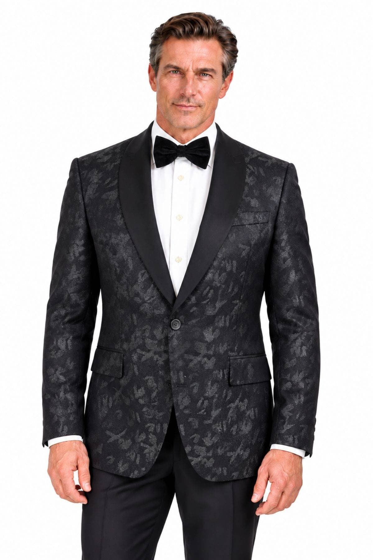 Luxury Black Dinner Jacket with Silver Lurex Print - $1,685.00 - View 1 of 5