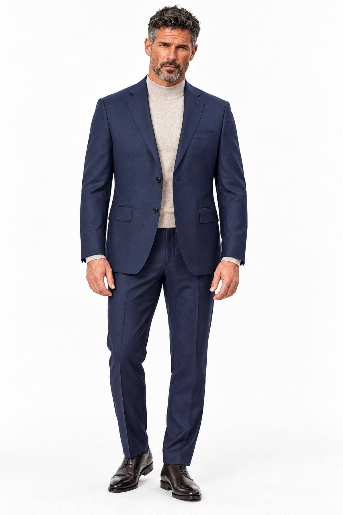 Luxury Italian Super 130s Navy Micro-Check Suit -  - Alternative view 4