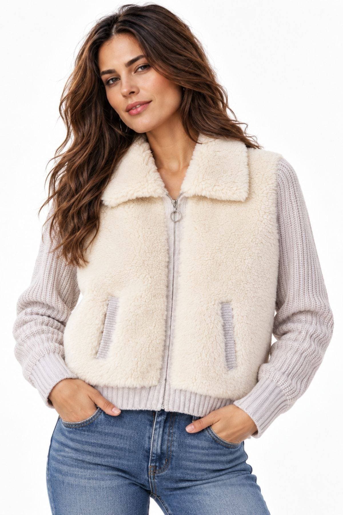 Ivory Cream 100% Merino Wool Sherpa Jacket-Sweater - $295.00 - View 1 of 4