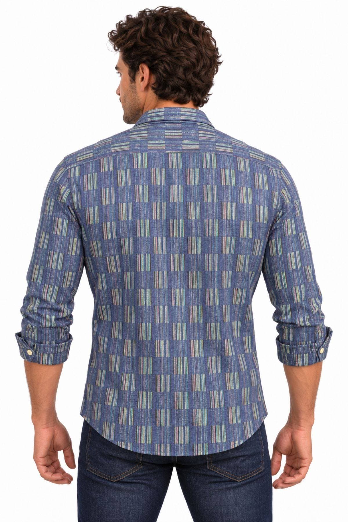 Cotton Woven Geo Stripe Shirt – Blue Multi - $195.00 – $215.00 - View 3 of 4