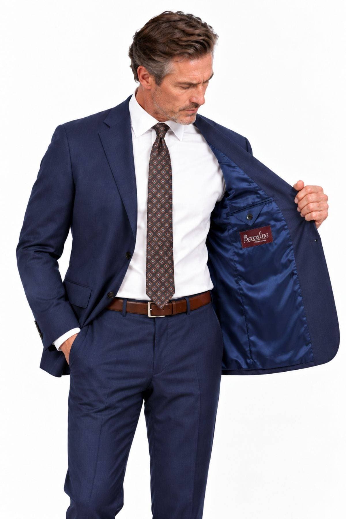 Luxury Italian Super 130s Navy Micro-Check Suit -  - Alternative view 5