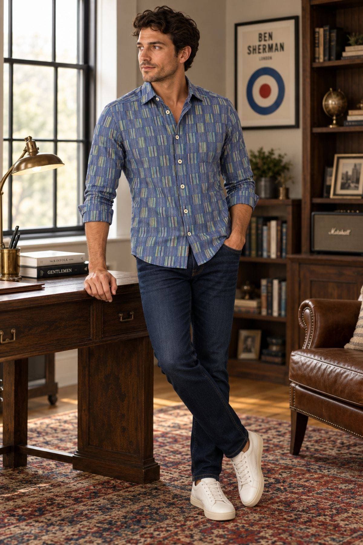 Cotton Woven Geo Stripe Shirt – Blue Multi - $195.00 – $215.00 - View 2 of 4