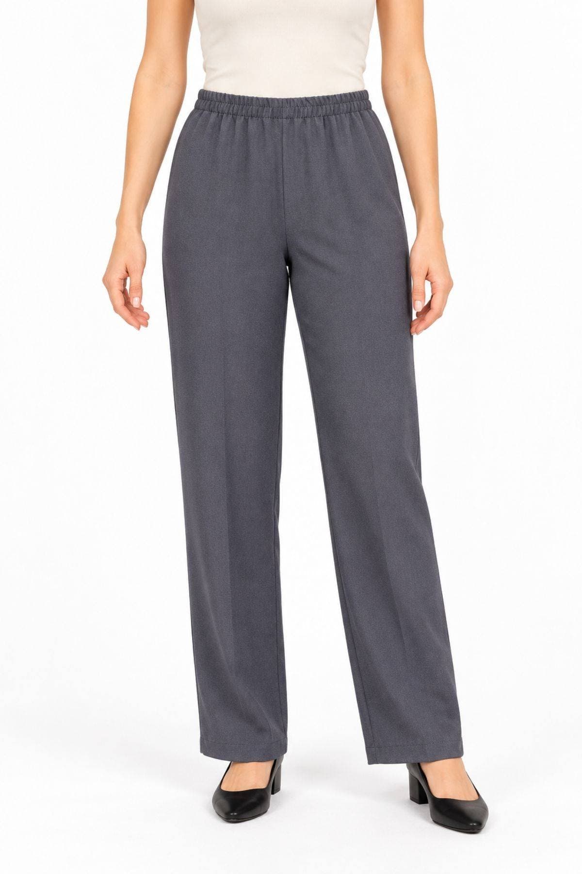 Charcoal Grey Crepe Relaxed Pull-On Pant | Women's -  - Main product view