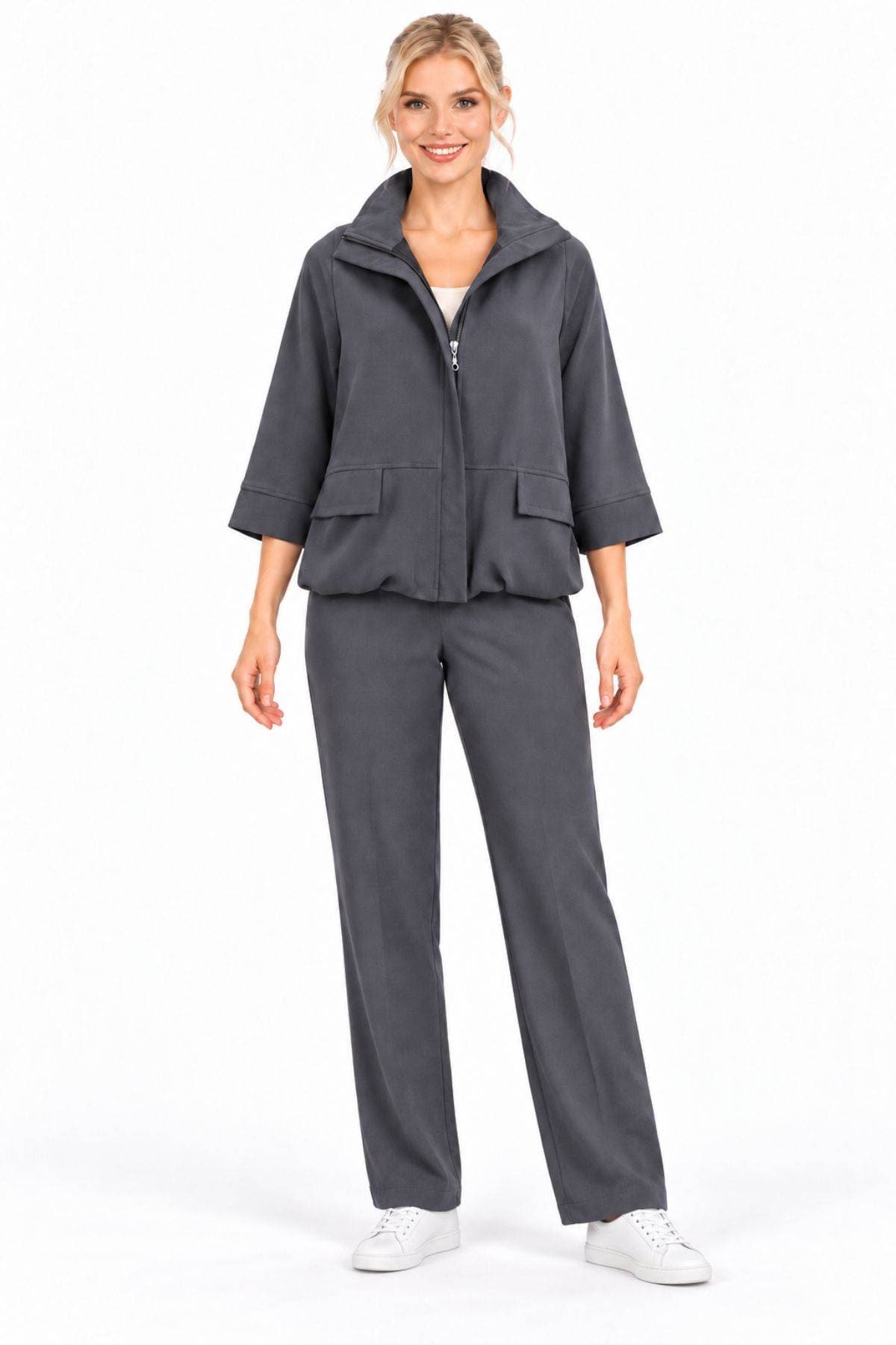 Charcoal Grey Crepe Relaxed Pull-On Pant | Women's -  - Alternative view 5