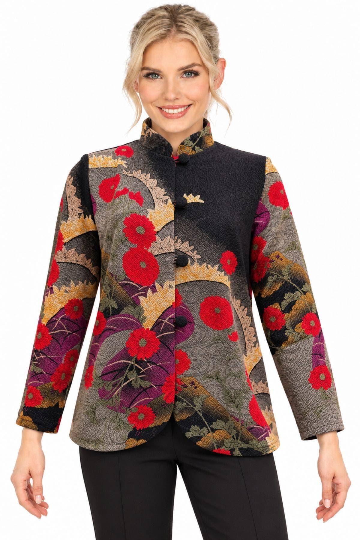 Asian-Inspired Floral Crepe Shirt Jacket | Women's -  - Main product view