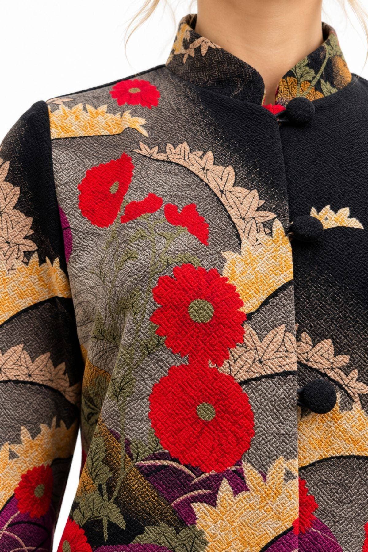 Asian-Inspired Floral Crepe Shirt Jacket | Women's -  - Alternative view 3
