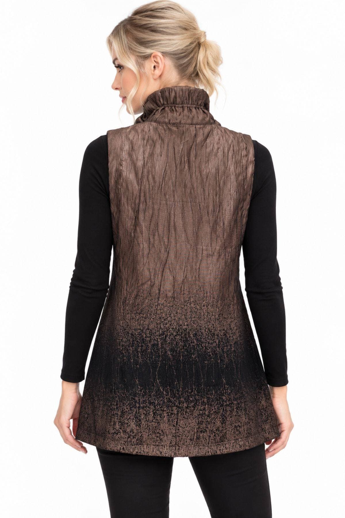 Brown Taffeta Ombré Stitch Zip Vest | Women's -  - Alternative view 5