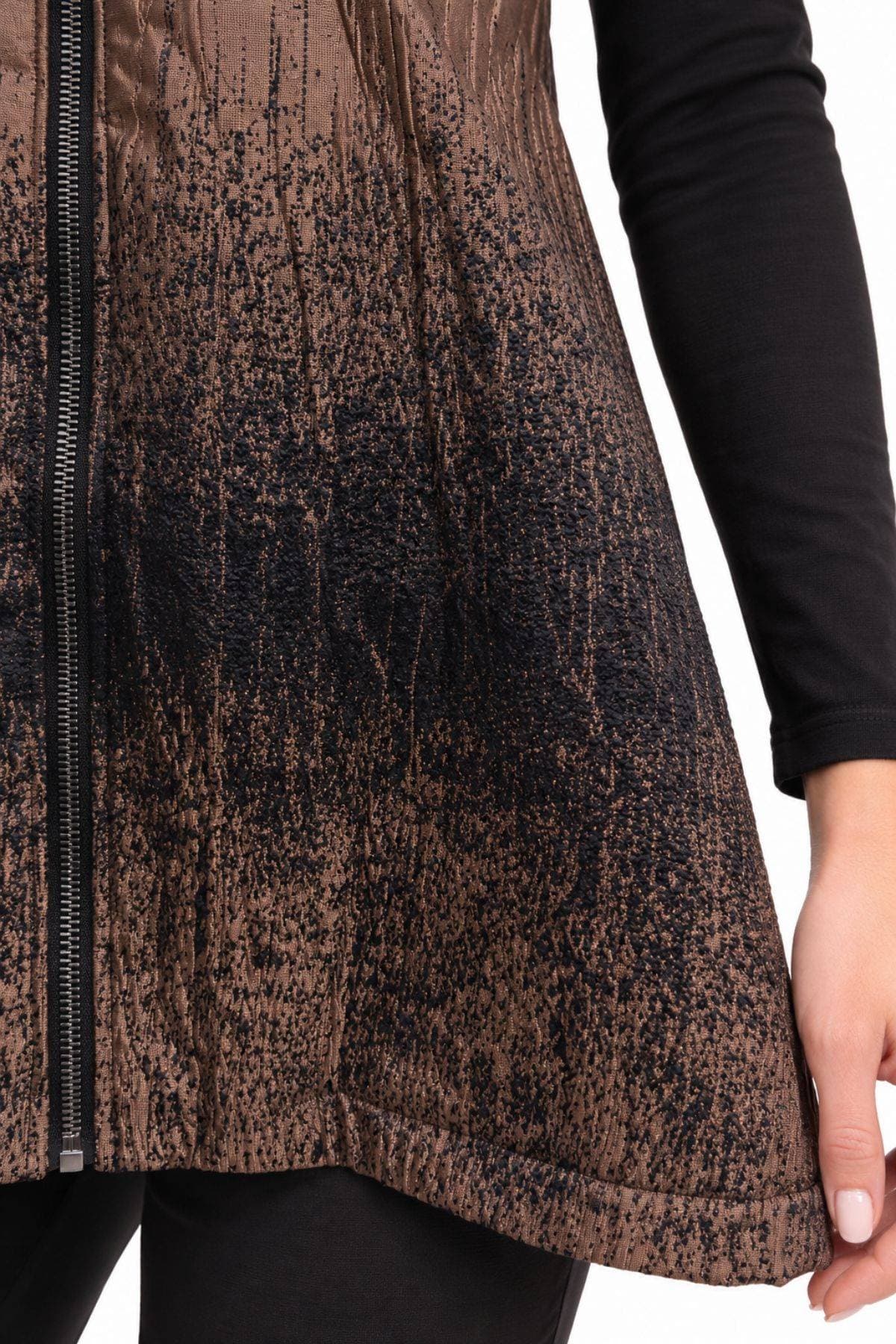 Brown Taffeta Ombré Stitch Zip Vest | Women's -  - Alternative view 3