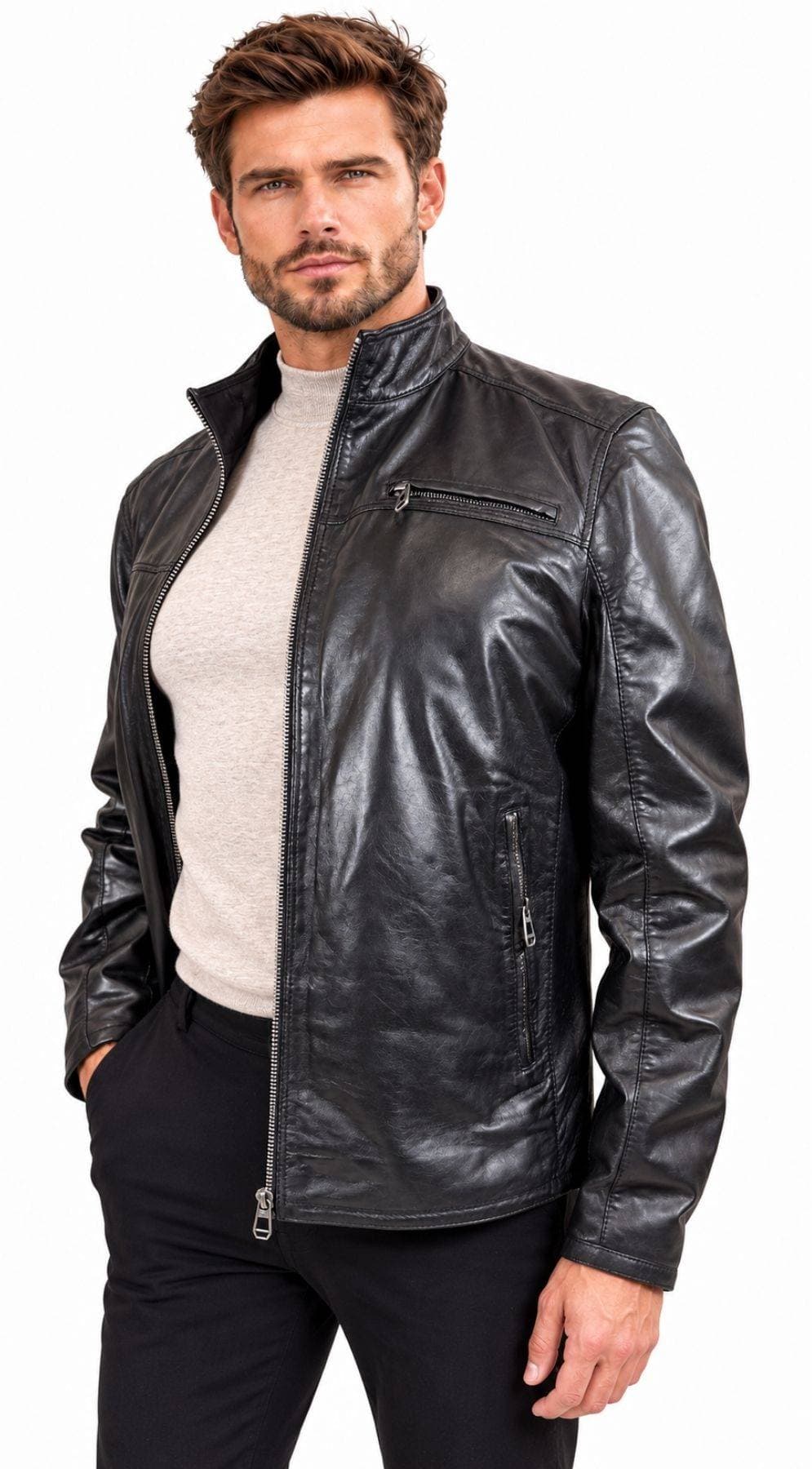 Milestone of Germany Classic Nappa Leather Jacket – Black -  - Alternative view 4