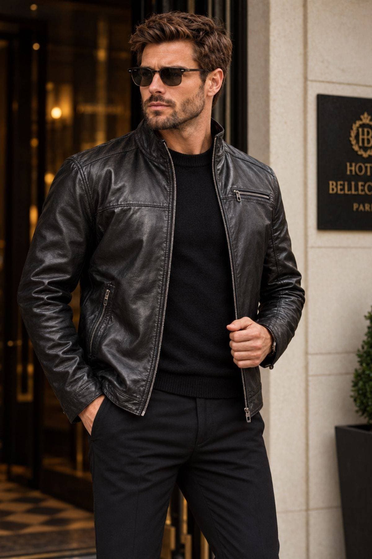 Milestone of Germany Classic Nappa Leather Jacket – Black -  - Alternative view 2
