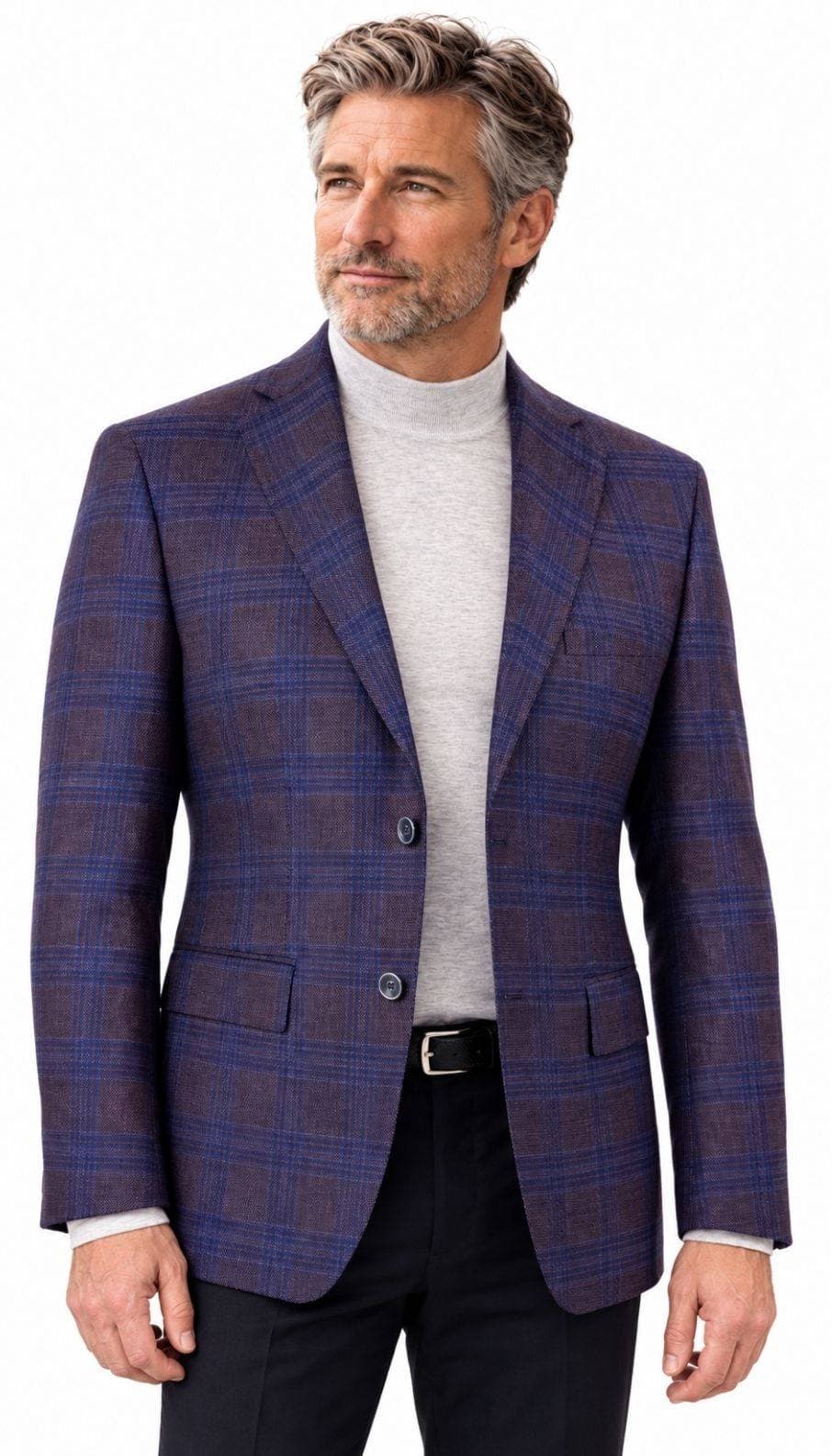 Italian Super 130s Wool Sport Coat – Eggplant Plaid -  - Main product view