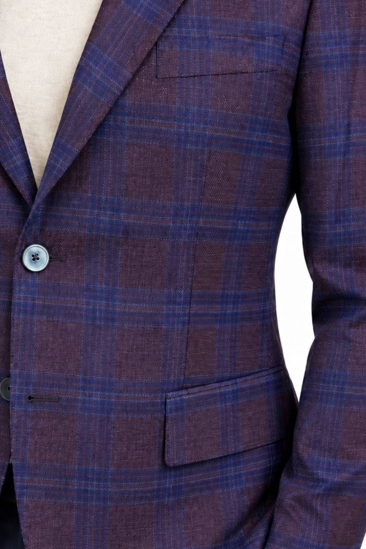 Italian Super 130s Wool Sport Coat – Eggplant Plaid -  - Alternative view 5