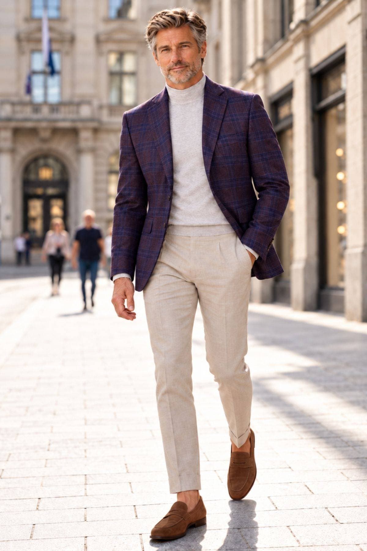 Italian Super 130s Wool Sport Coat – Eggplant Plaid -  - Alternative view 3
