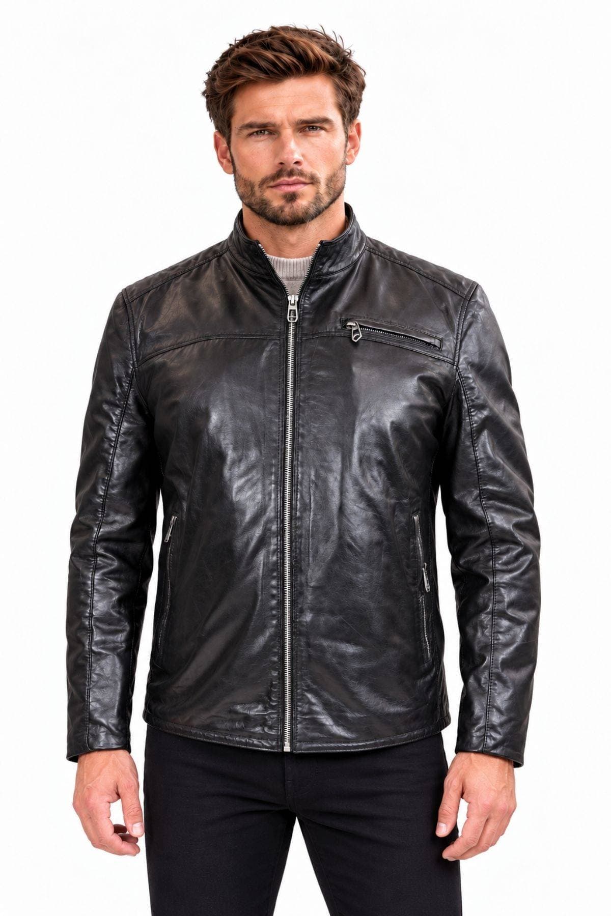 Milestone of Germany Classic Nappa Leather Jacket – Black -  - Main product view