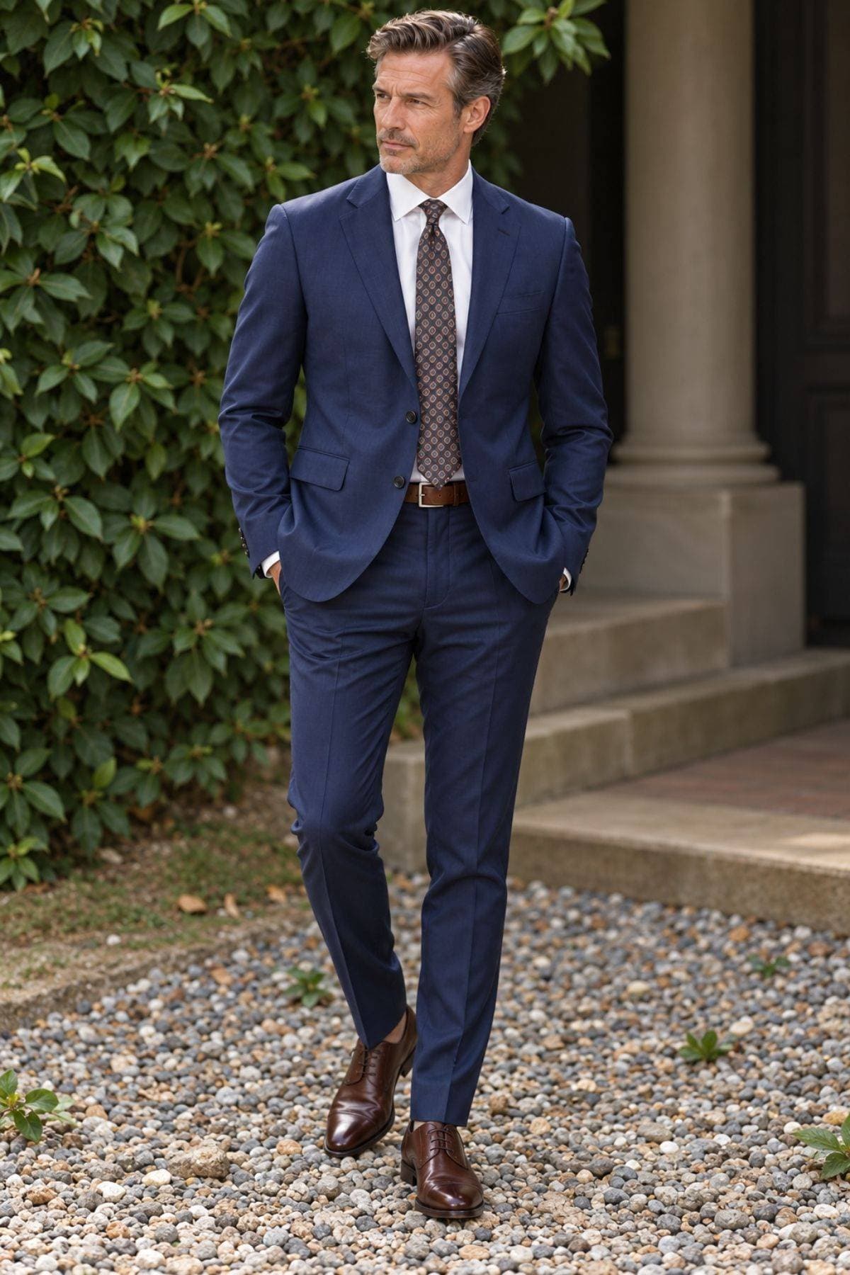Luxury Italian Super 130s Navy Micro-Check Suit -  - Alternative view 3