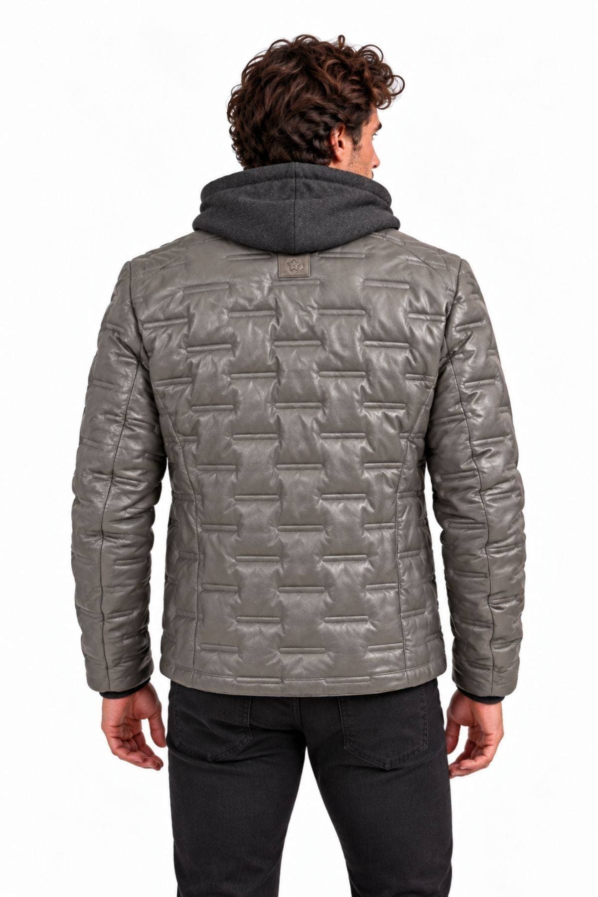 Milestone of Germany Leather Puffer Hooded Jacket – Grey - $785.00 - View 4 of 4