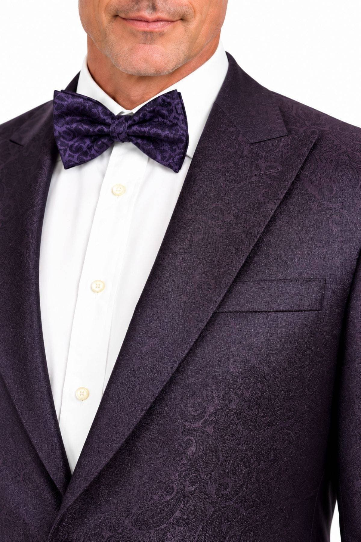 Luxury Aubergine Tonal Paisley Peak Lapel Dinner Jacket -  - Alternative view 2