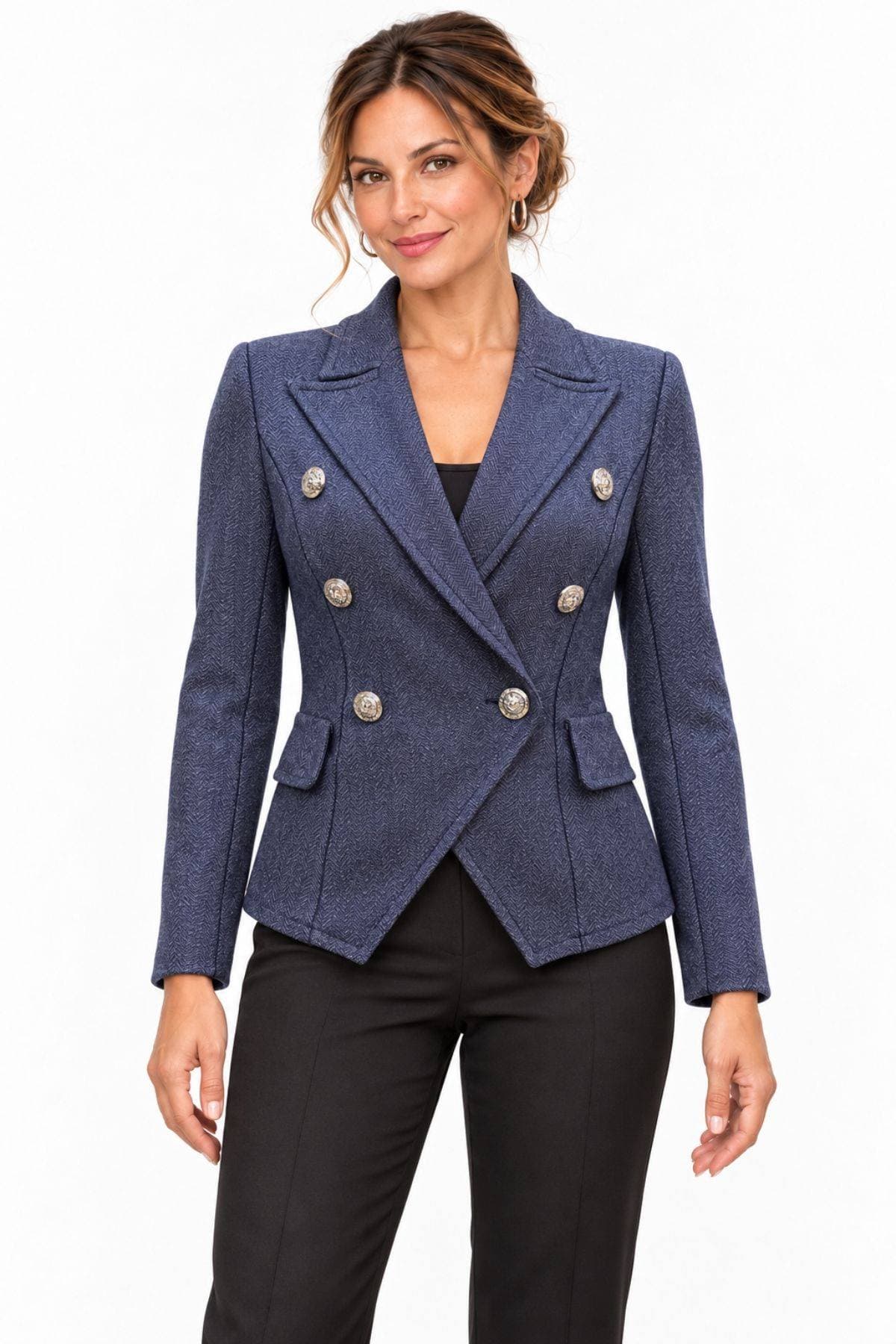 Luxe Stretch Denim Jersey Double-Breasted Jacket | Women's - $295.00 - View 1 of 8