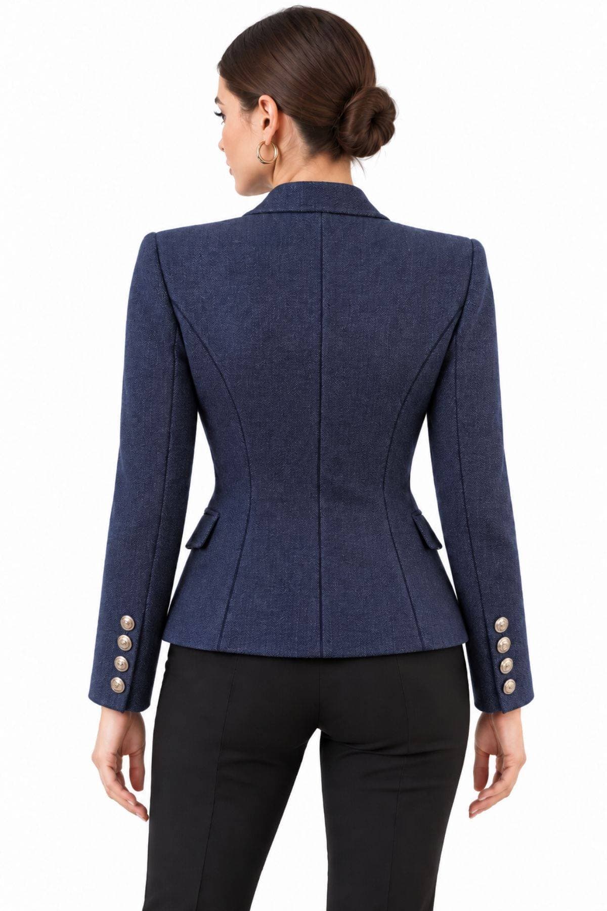 Luxe Stretch Denim Jersey Double-Breasted Jacket | Women's - $295.00 - View 8 of 8