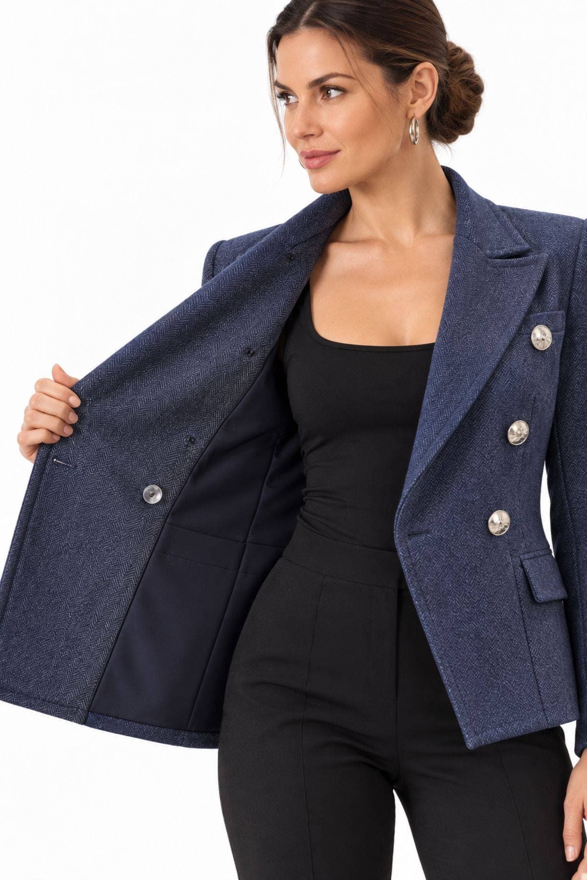 Luxe Stretch Denim Jersey Double-Breasted Jacket | Women's - $295.00 - View 5 of 8