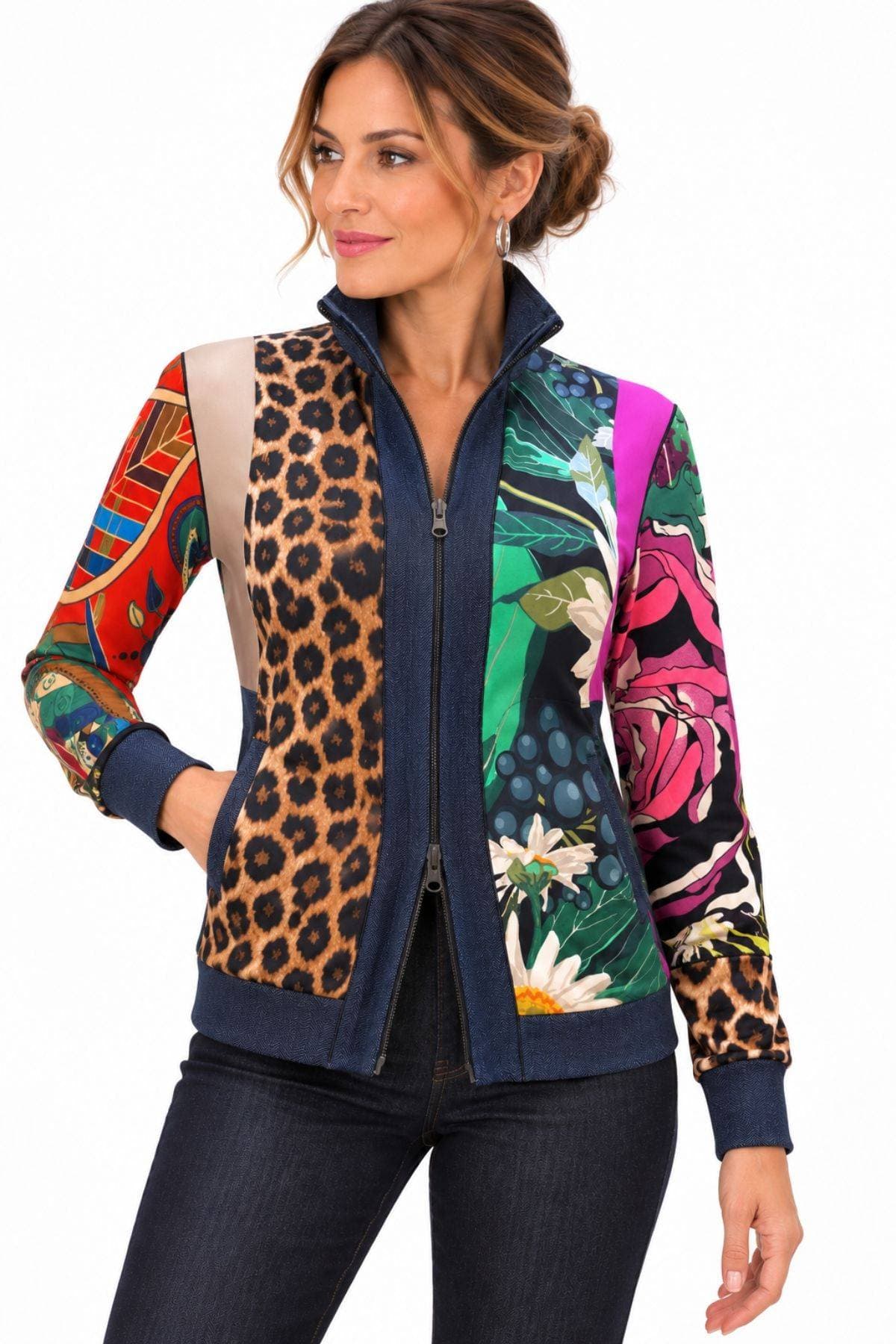 Mixed-Print Zip-Front Jersey Shirt Jacket with Denim Trim | Women's -  - Alternative view 3