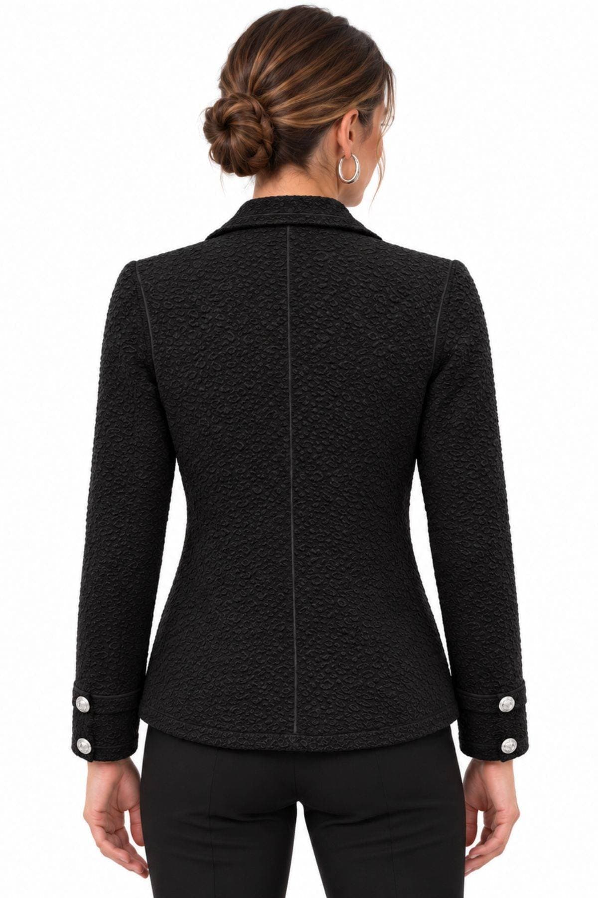 Black Pebble-Textured Jersey Knit Blazer with Silver Military Buttons | Women's -  - Alternative view 3
