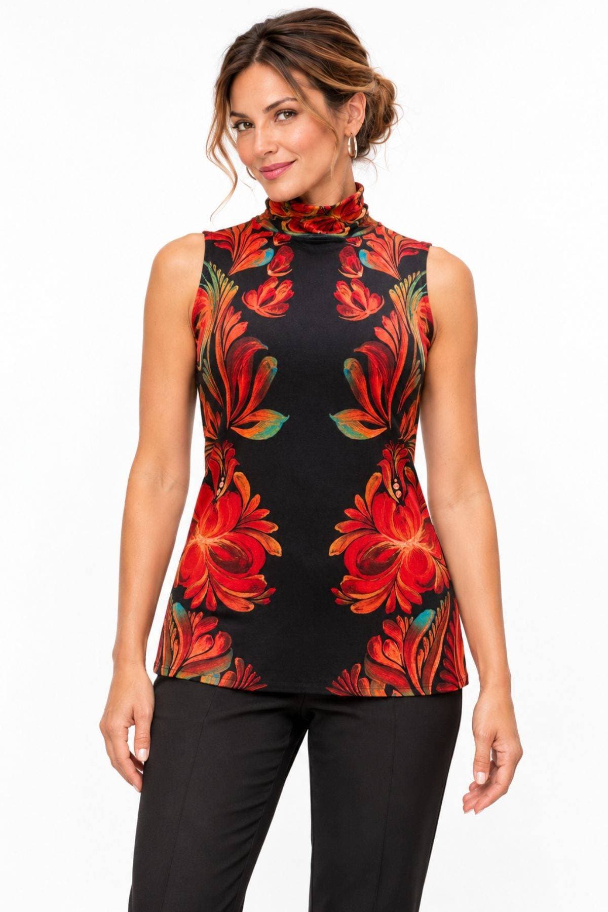 Tropical Floral Placement Print Sleeveless Mock Neck Top | Women's - $165.00 - View 1 of 4