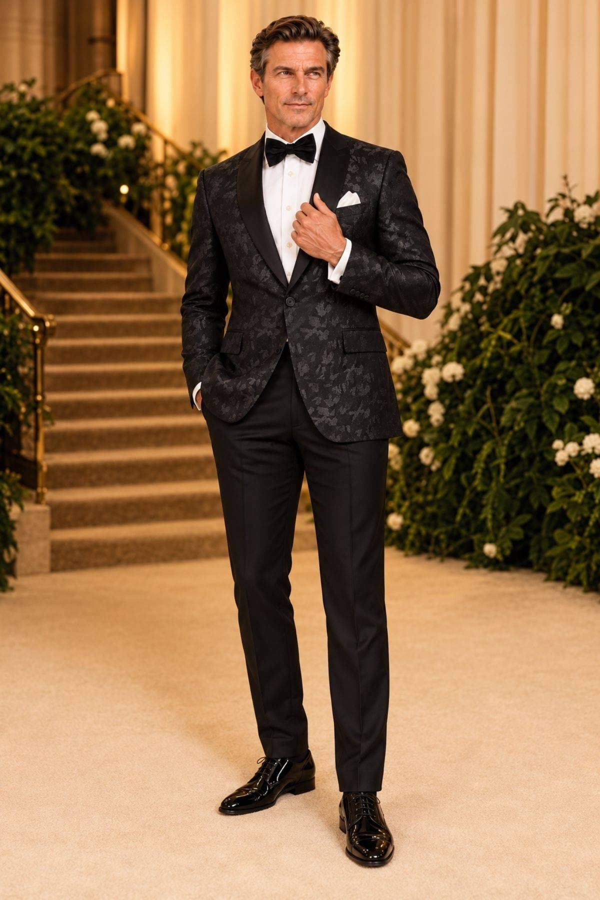 Luxury Black Dinner Jacket with Silver Lurex Print - $1,685.00 - View 4 of 5