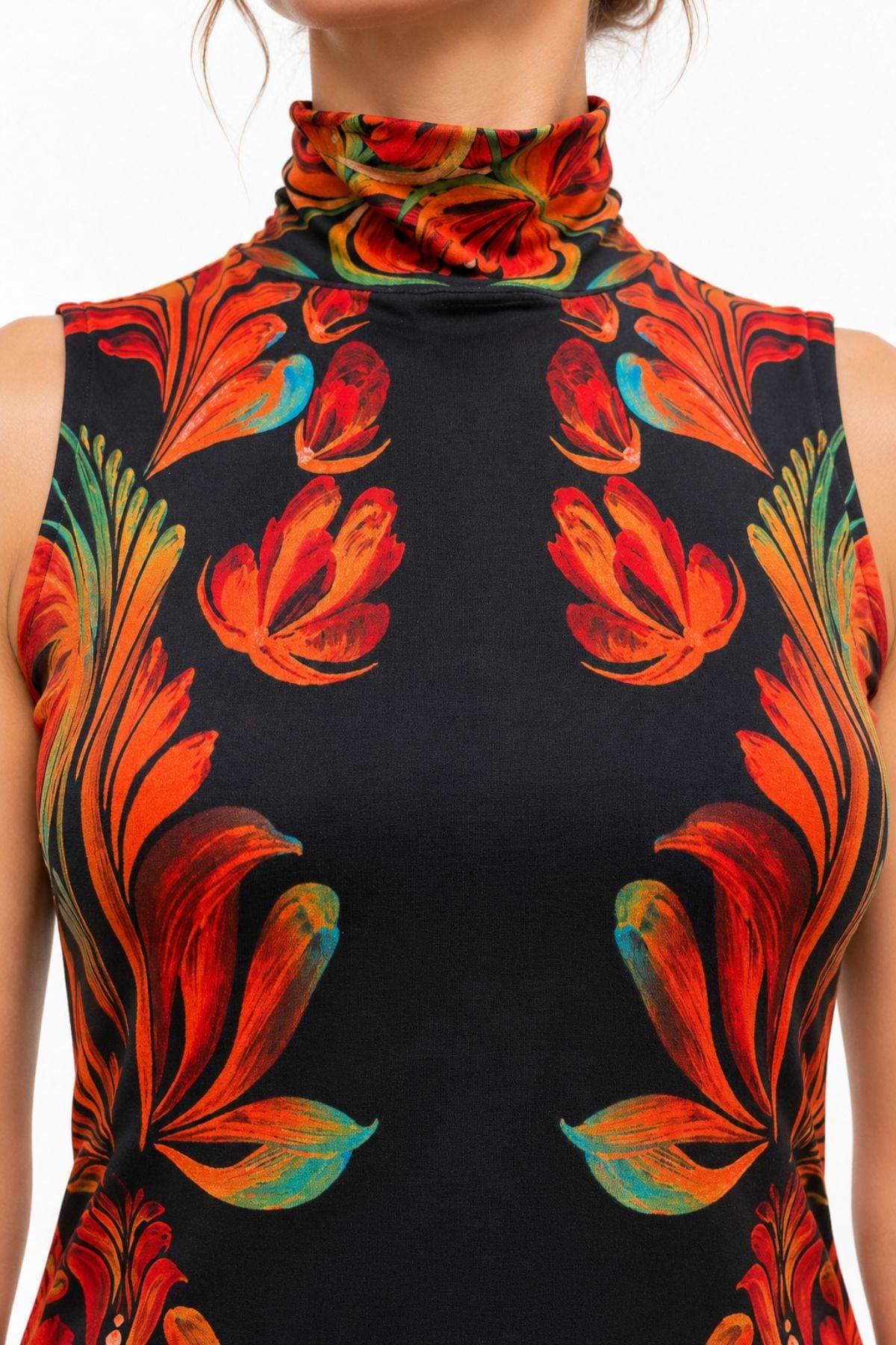 Tropical Floral Placement Print Sleeveless Mock Neck Top | Women's - $165.00 - View 4 of 4