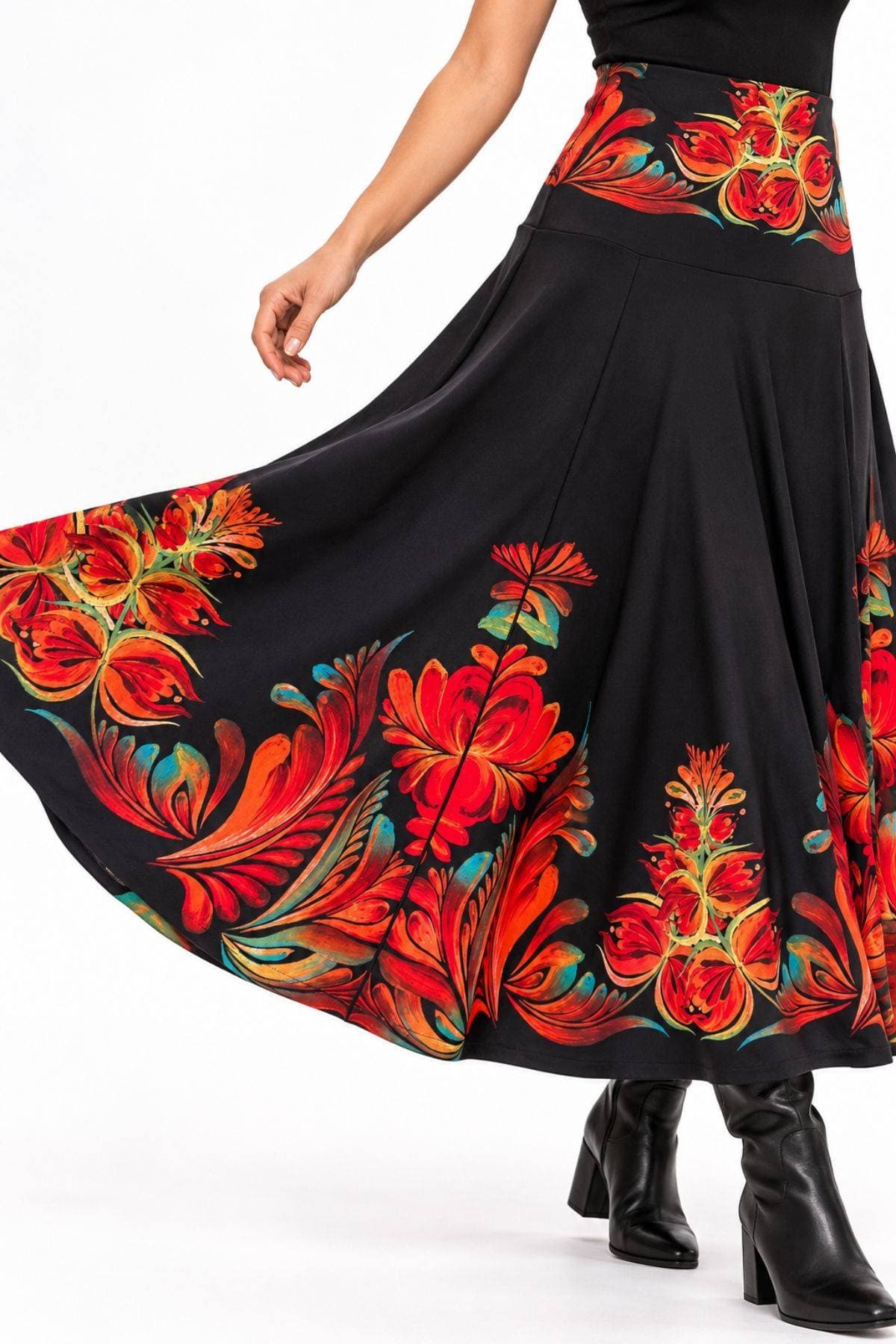 Tropical Floral Placement Print Four-Panel Boot Skirt | Women's - $185.00 - View 6 of 6