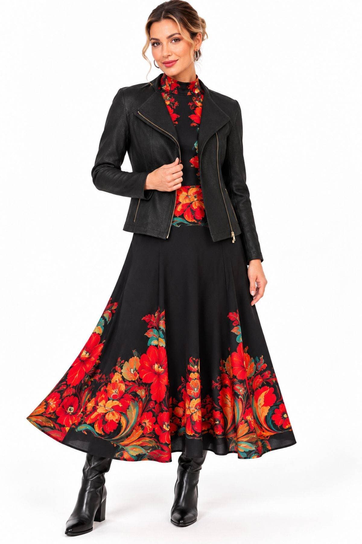 Tropical Floral Placement Print Four-Panel Boot Skirt | Women's - $185.00 - View 3 of 6