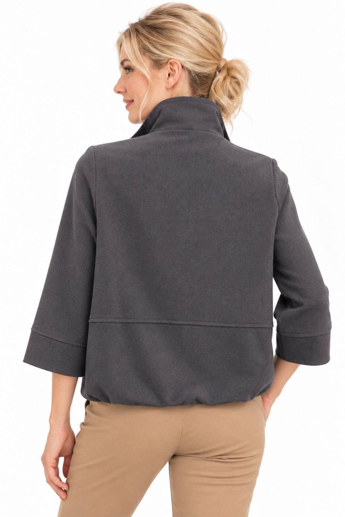 Charcoal Grey Crepe Zip Blouson Jacket | Women's - $245.00 - View 6 of 6