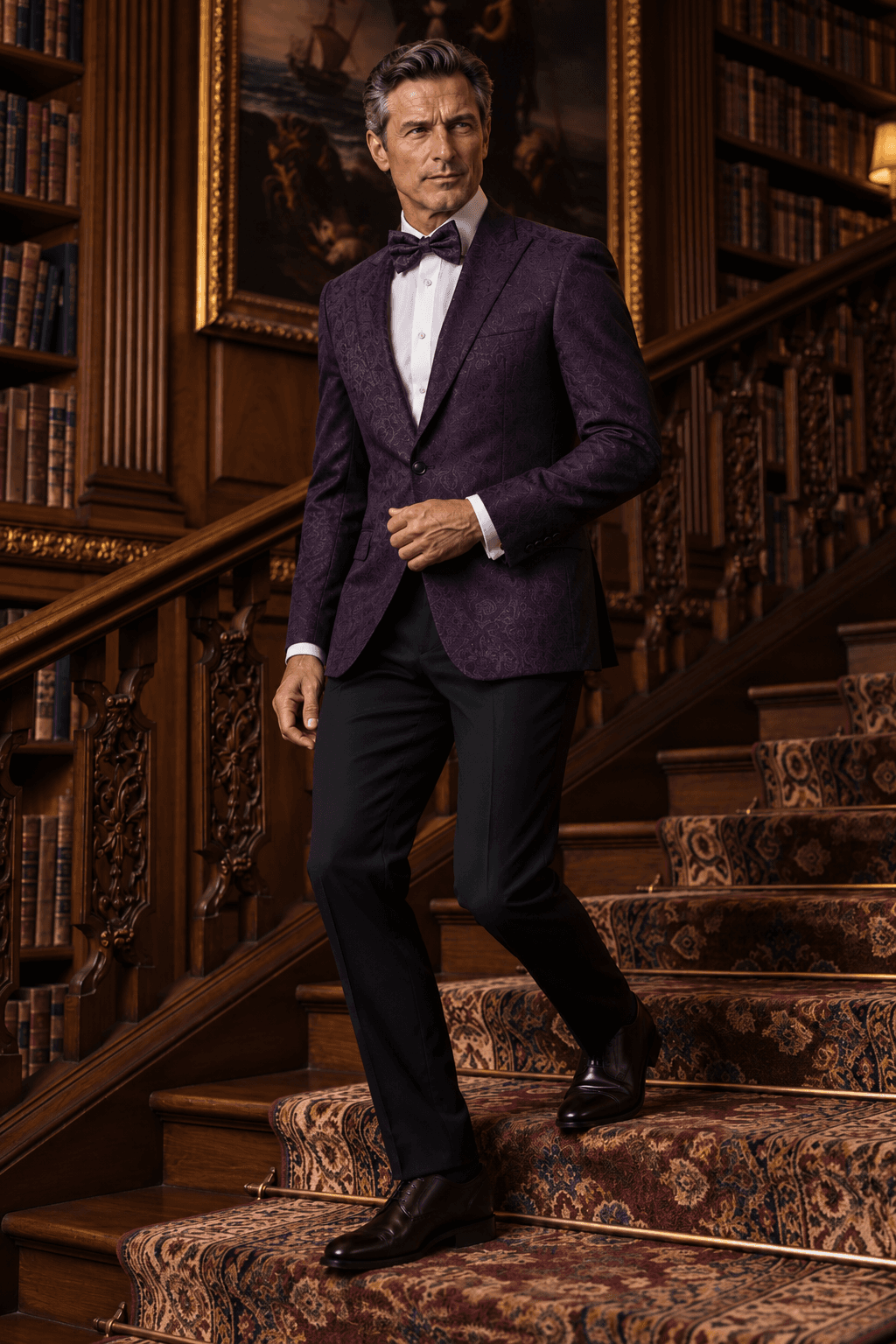 Luxury Aubergine Tonal Paisley Peak Lapel Dinner Jacket - $1,895.00 - View 6 of 6