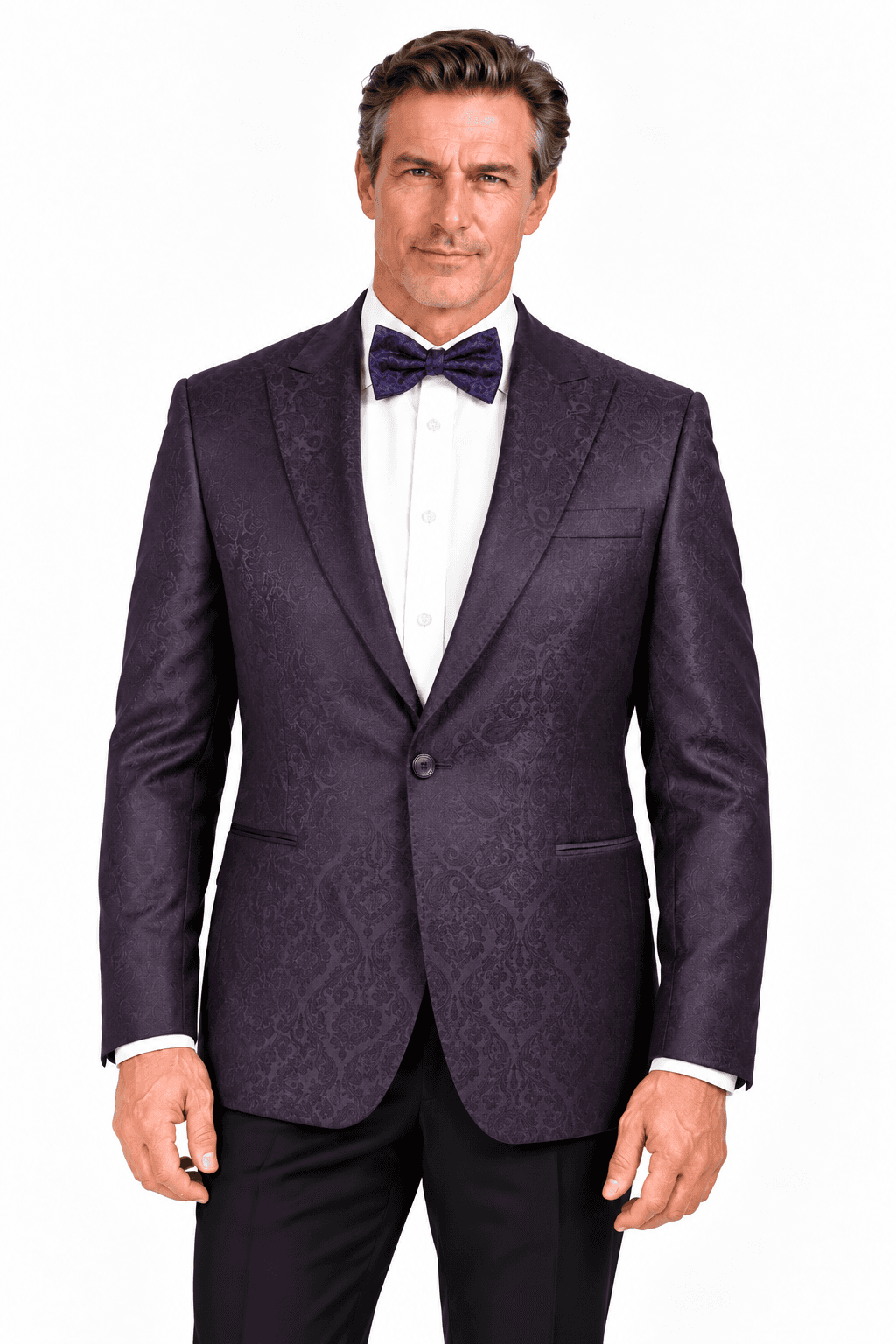 Luxury Aubergine Tonal Paisley Peak Lapel Dinner Jacket -  - Main product view
