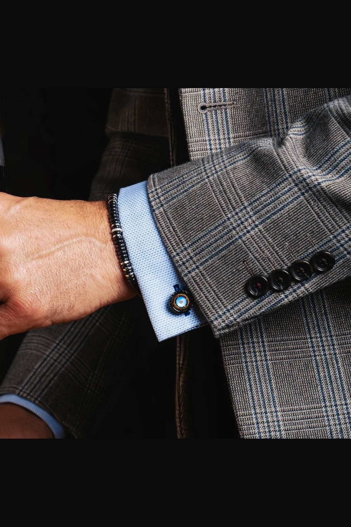 Blue Mother-of-Pearl Rotating Gear Cufflinks -  - Alternative view 2