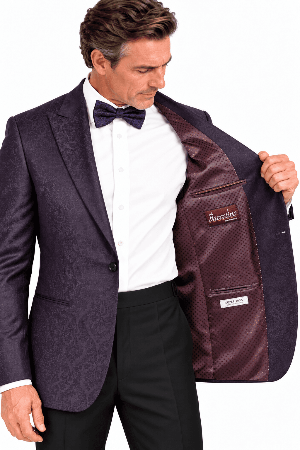 Luxury Aubergine Tonal Paisley Peak Lapel Dinner Jacket -  - Alternative view 5