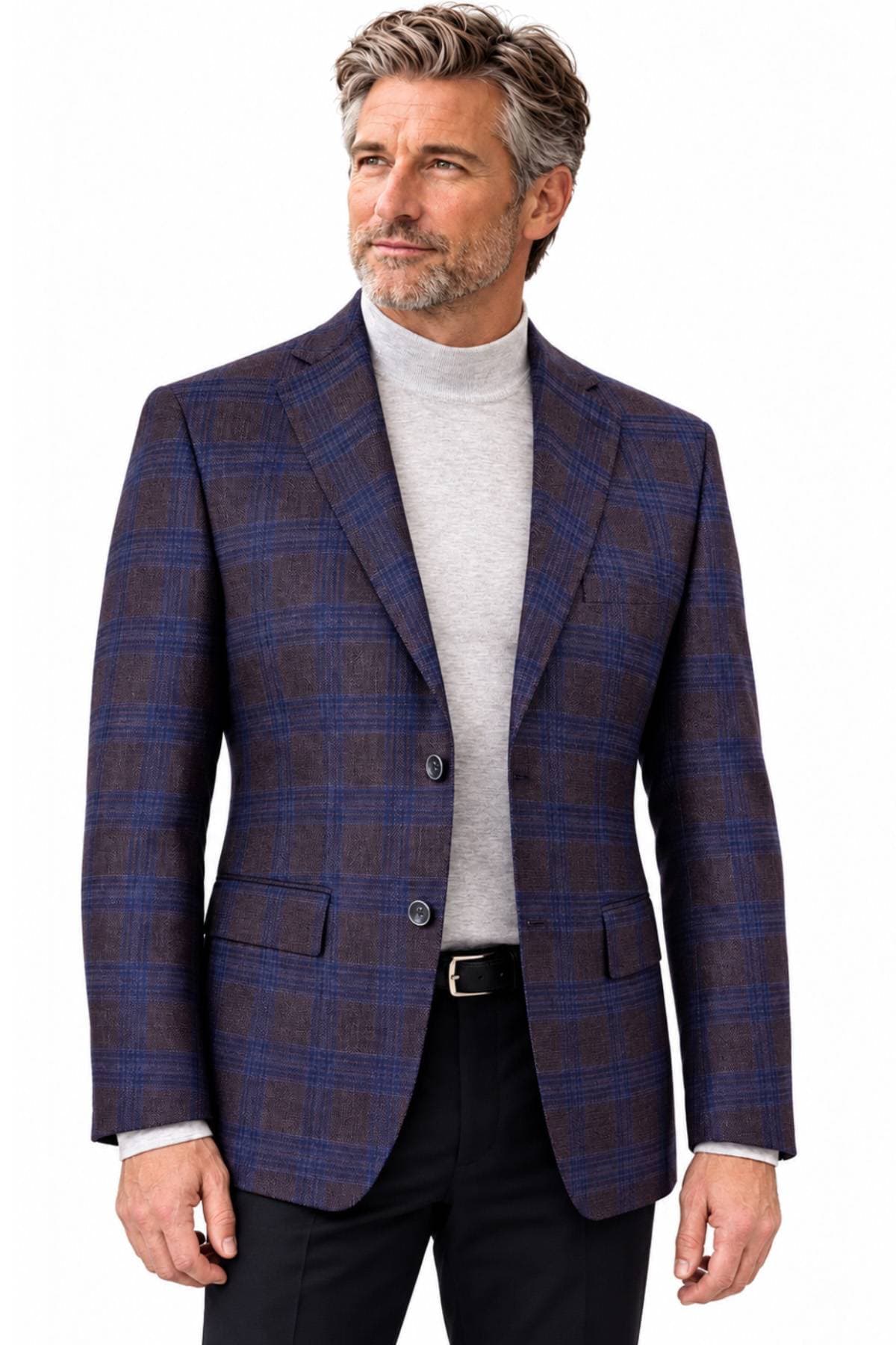 Italian Super 130s Wool Sport Coat – Eggplant Plaid | Men's -  - Main product view