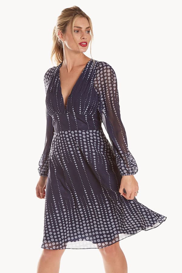 Blue Georgette Flowing Polka Dot Dress | Women's - $182.50 - View 1 of 2