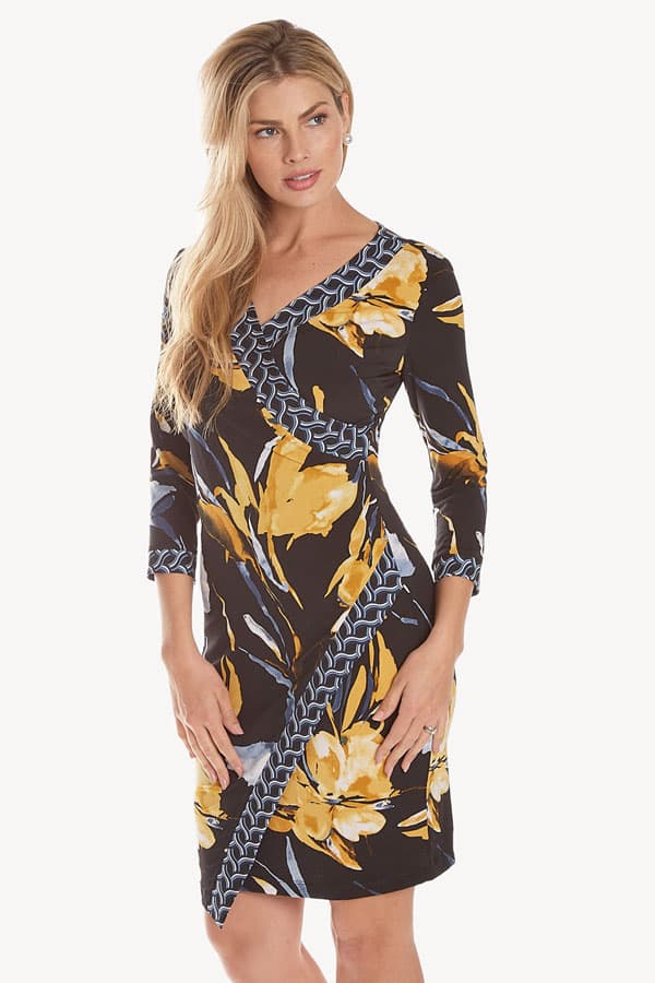 Black Frank Lyman Jersey Multi Print Wrap Dress | Women's - $137.50 - View 1 of 3
