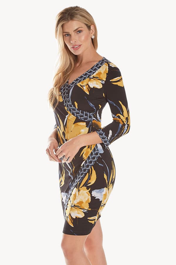 Black Frank Lyman Jersey Multi Print Wrap Dress | Women's - $137.50 - View 3 of 3