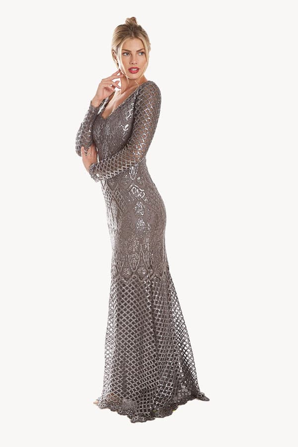 Long Sleeve Sequin Gown - $1,085.00 - View 3 of 3